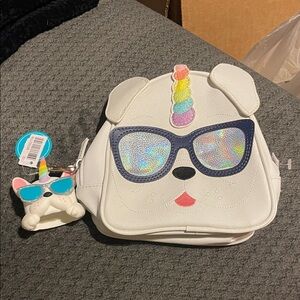 Bath & Body Works White and Multicolor Unicorn Dog Backpack